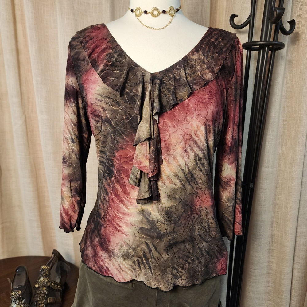 Shannon Ford New York L Whimsigoth Ruffle Top Floral Y2K Fairy Grunge USA